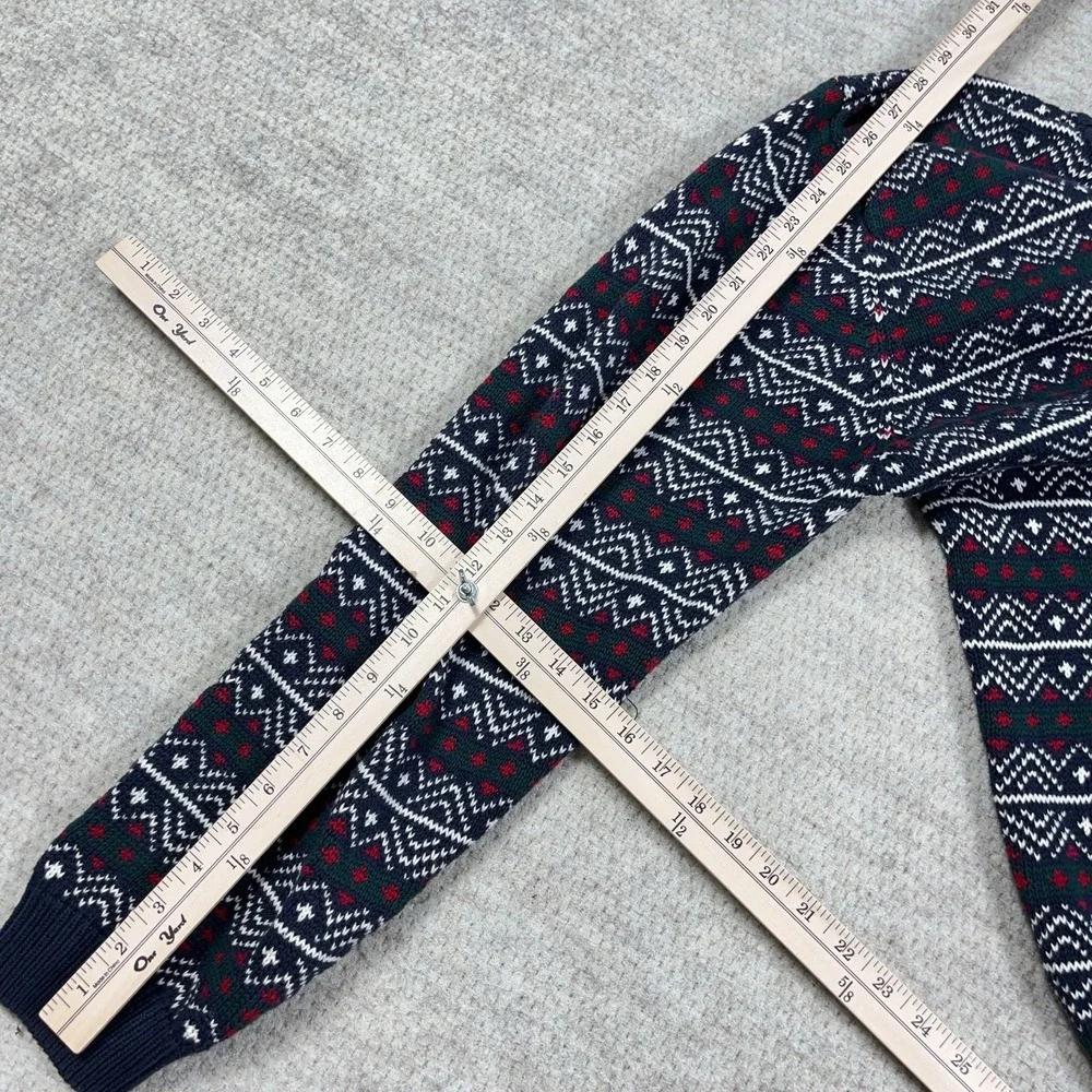 Vintage Grandpa Sweater Men XLT Blue Red Heavy Chunky Knit Geometric Nordic 90s‎